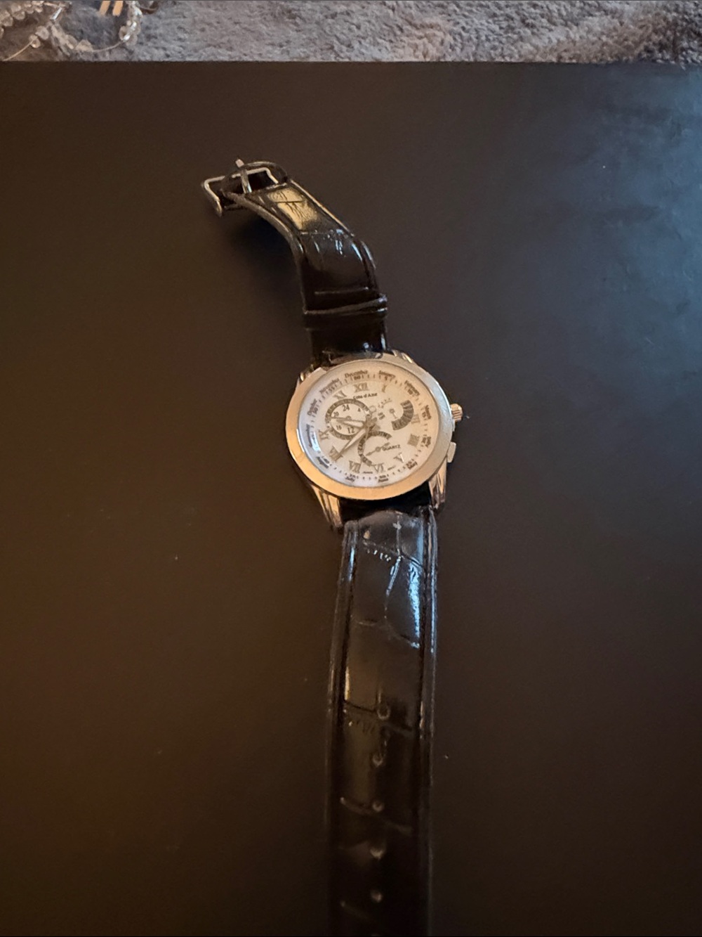 Classic Men's Black Leather Strap Watch with Silver Case